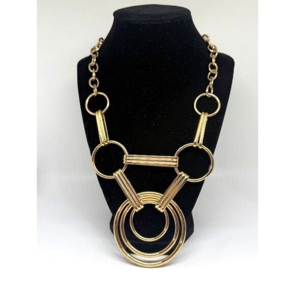 Vintage Joan Rivers Gold Tone Geometric Circle Bib Adjustable Statement Necklace - Picture 1 of 6